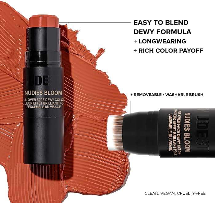 Nudestix Nudies Bloom All Over Dewy Color – 3-in-1 Cream Blush Stick for Cheeks, Eyes & Lips with Built-In Brush | Sheer, Glossy Finish | Vegan, Long-Wear, Multi-Use Makeup - Image 5