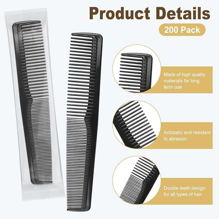 Etenpo 200 Pack Disposable Combs, Pocket Comb Bulk, Black | Individually Wrapped, Dual Tooth, Plastic Hair Combs, For Hotels, Guest Rooms, Travel - Image 3