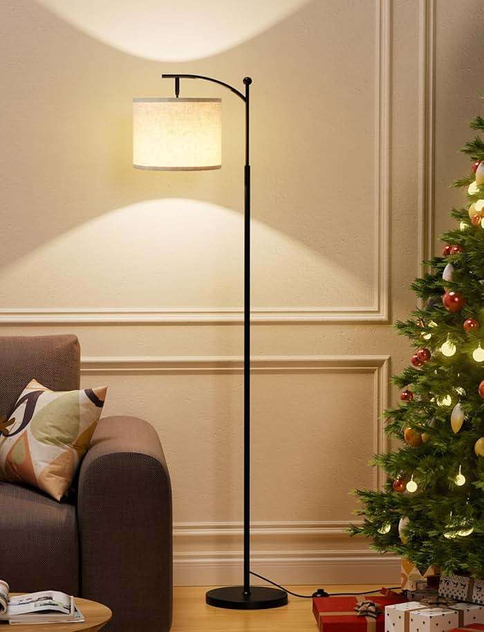 Ambimall Tall Floor Lamps with 3 Color Temperatures Bulb & Adjustable Linen Shade, for Living Room, Bedroom, Office, Classroom, Dorm Room (9W Bulb Included), Beige & Black, 60" - Image 5