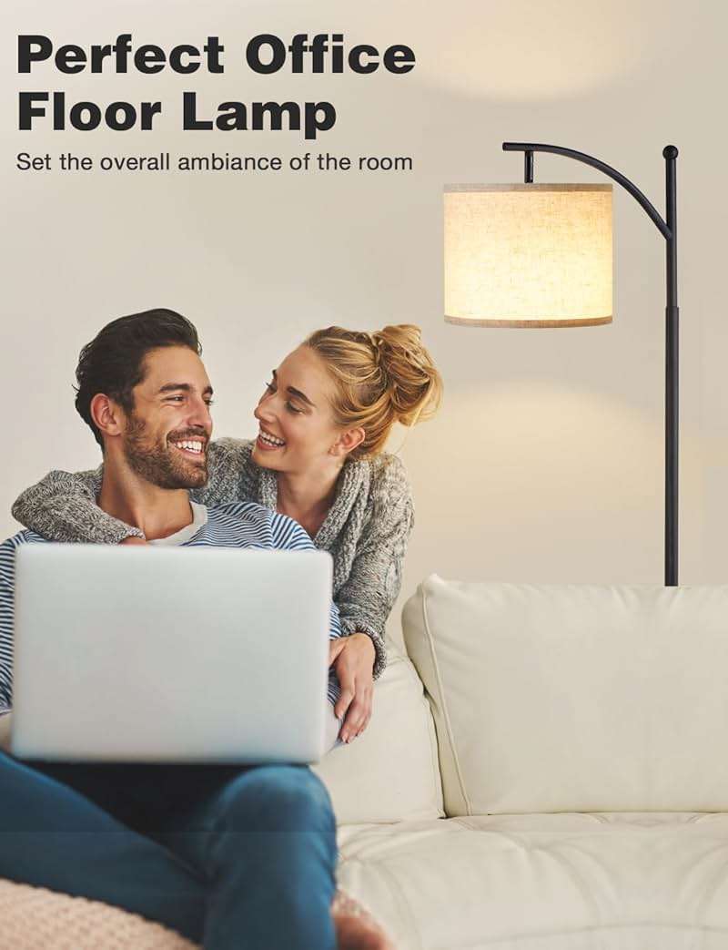 Ambimall Tall Floor Lamps with 3 Color Temperatures Bulb & Adjustable Linen Shade, for Living Room, Bedroom, Office, Classroom, Dorm Room (9W Bulb Included), Beige & Black, 60" - Image 6