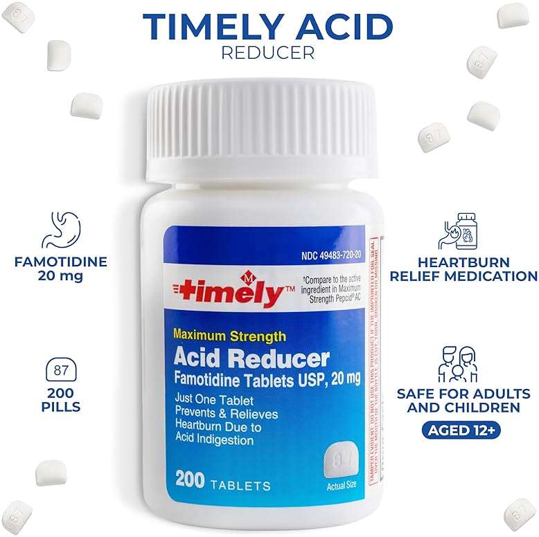 TIME-Cap Labs Acid Reducer & Heartburn Relief - Famotidine 20mg - for Adults & Children 12+, Helps with Acid Indigestion & Sour Stomach - Antacid Medicine Tablets (200 Count) - Image 4