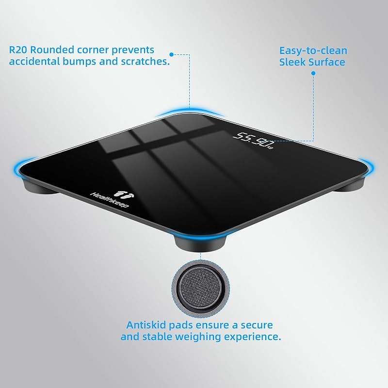 Digital Bathroom Scale for Body Weight: High-Precision 4-Sensor Accuracy, LED Display, 400lb/180kg Capacity, Safe Rounded Corners, Batteries Included - Image 3