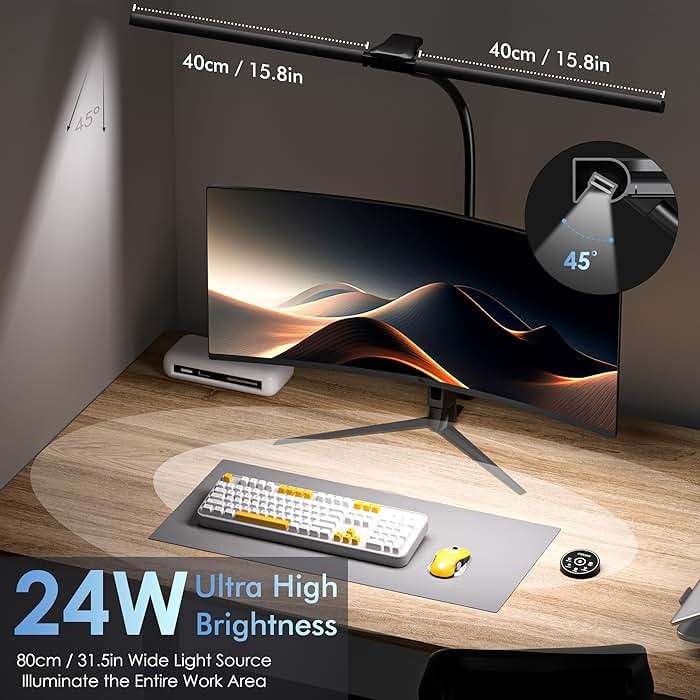 EYOCEAN Desk Lamp with Clamp, 31.5" LED Desk Lamp for Home Office, 24W Gesture Sensing Control Desk Light, Dimmable & Color Temperature, Eye-Caring Office Lamp, Brightest Architect Lamp for Screen - Image 2