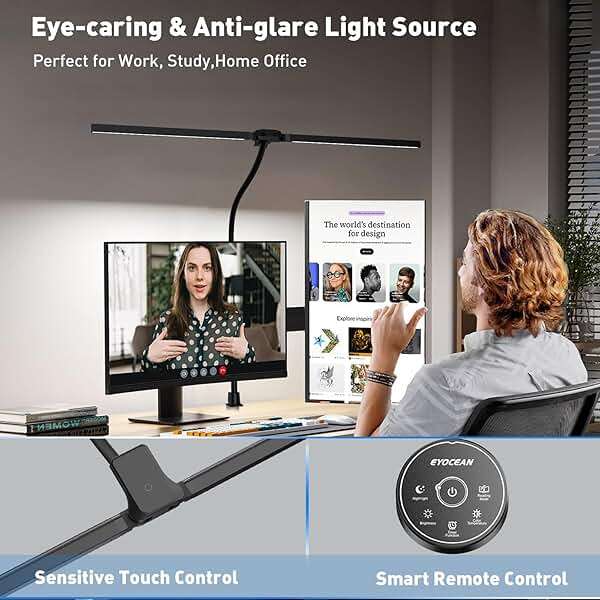 EYOCEAN Desk Lamp with Clamp, 31.5" LED Desk Lamp for Home Office, 24W Gesture Sensing Control Desk Light, Dimmable & Color Temperature, Eye-Caring Office Lamp, Brightest Architect Lamp for Screen - Image 3