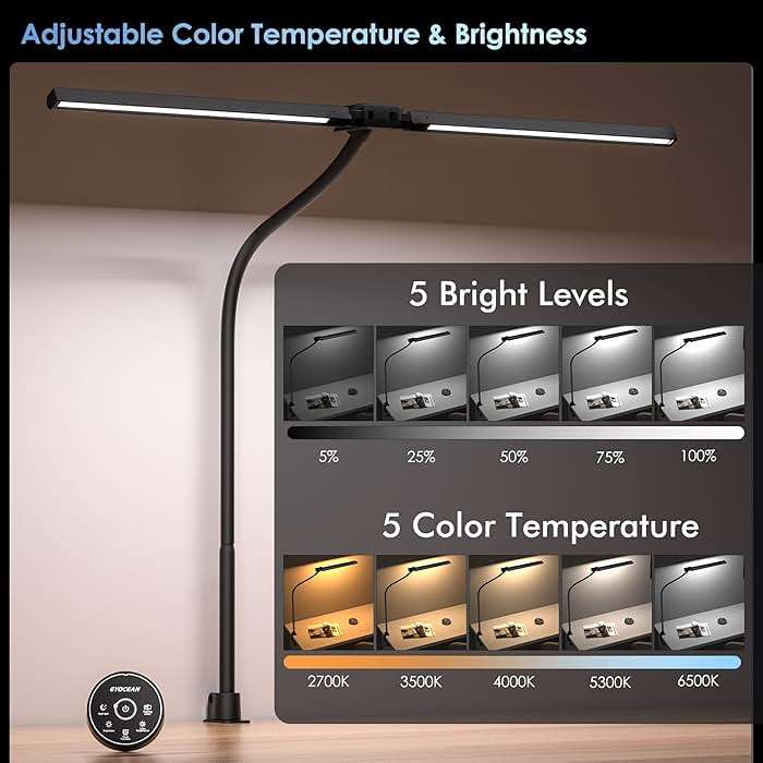 EYOCEAN Desk Lamp with Clamp, 31.5" LED Desk Lamp for Home Office, 24W Gesture Sensing Control Desk Light, Dimmable & Color Temperature, Eye-Caring Office Lamp, Brightest Architect Lamp for Screen - Image 5