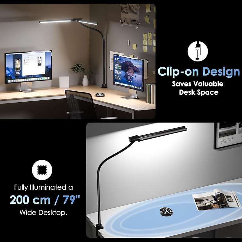 EYOCEAN Desk Lamp with Clamp, 31.5" LED Desk Lamp for Home Office, 24W Gesture Sensing Control Desk Light, Dimmable & Color Temperature, Eye-Caring Office Lamp, Brightest Architect Lamp for Screen - Image 6