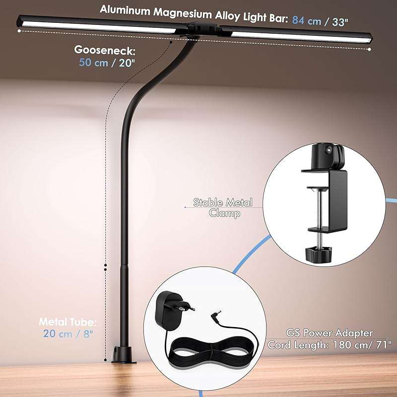 EYOCEAN Desk Lamp with Clamp, 31.5" LED Desk Lamp for Home Office, 24W Gesture Sensing Control Desk Light, Dimmable & Color Temperature, Eye-Caring Office Lamp, Brightest Architect Lamp for Screen - Image 7
