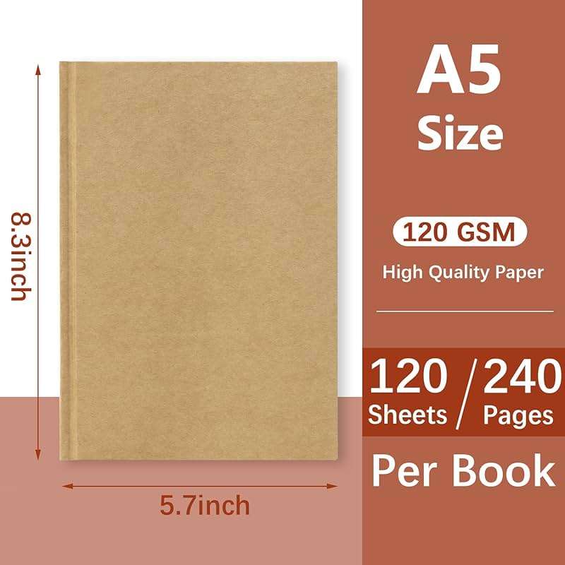 Dynta Hardcover Sketchbook Blank Notebook Bulk 6 Packs Unlined A5 Size 5.7”x8.3” 120 Sheets/240 Pages Premium Paper Sketch Pad for Drawing Books Art Supplies for Office School Travelers Journal - Image 3