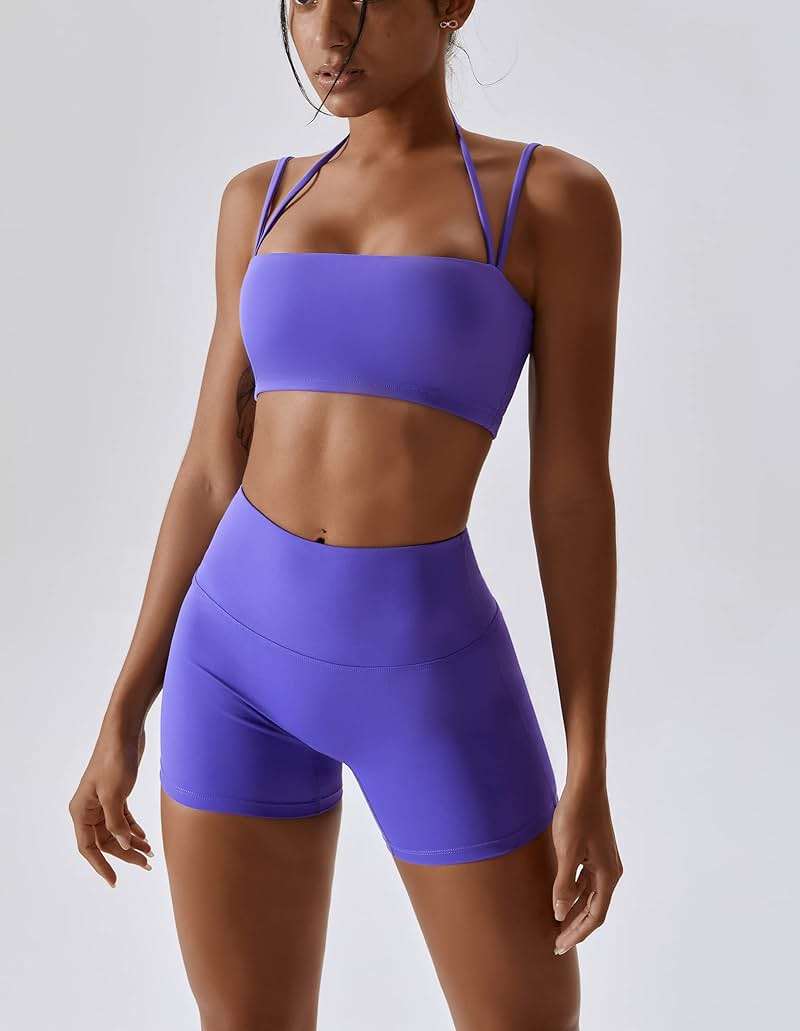 ABOCIW Workout Sets for Women 2 Piece Twist Front Halter Sports Bras High Waist Biker Shorts Exercise Gym Yoga Outfit - Image 4