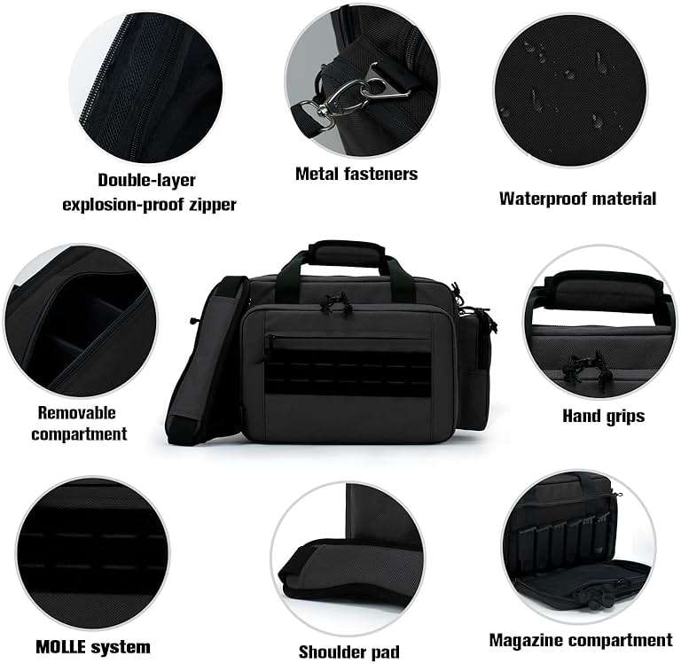 VEAGIA Range Bag,Pistol Case,Gun Range Bags For Handguns And Ammo Pouch 2 Pistols Soft Carrying Shooting Bag - Image 5