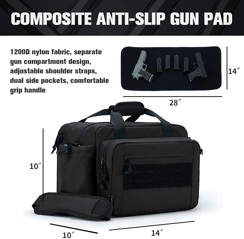 VEAGIA Range Bag,Pistol Case,Gun Range Bags For Handguns And Ammo Pouch 2 Pistols Soft Carrying Shooting Bag - Image 6