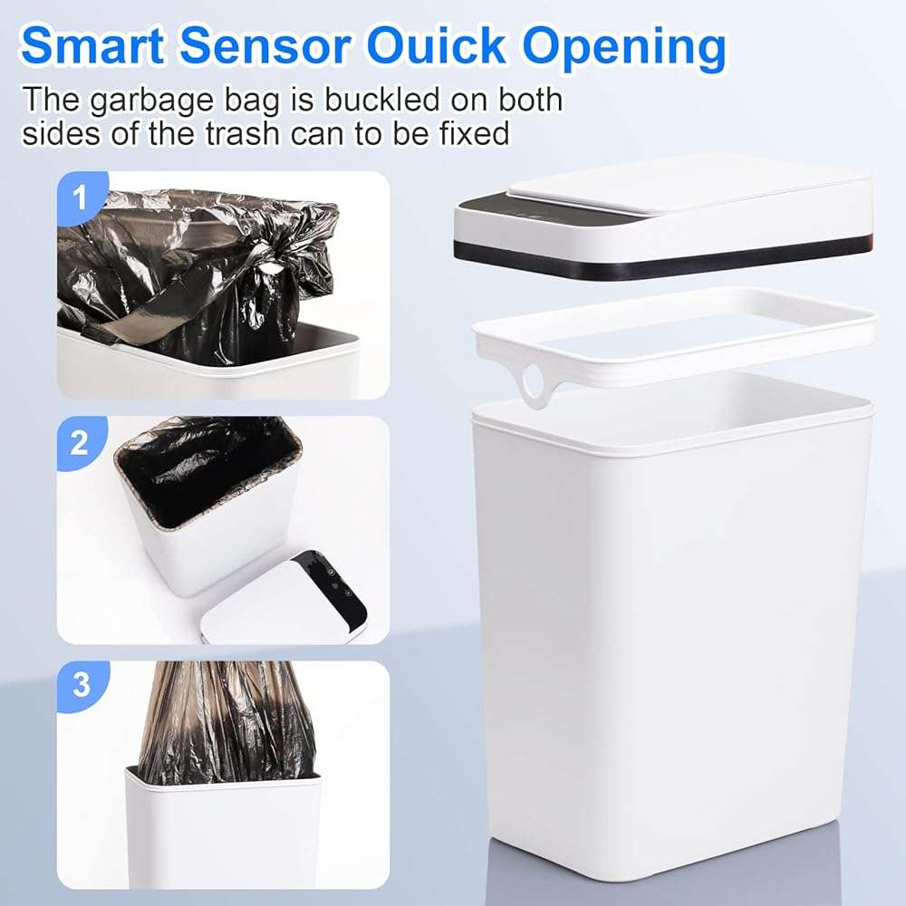 Anborry Bathroom Trash Cans with Lid Touchless Automatic Motion Sensor 4 Gallon Small Garbage Can, Smart Electric Plastic Narrow Garbage Bin for Living Room Bedroom Office Kitchen (White) - Image 6