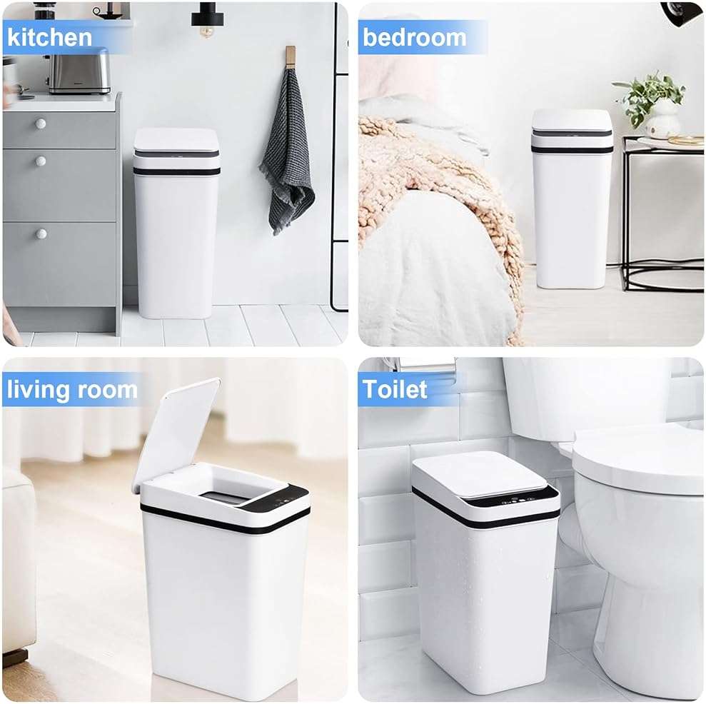 Anborry Bathroom Trash Cans with Lid Touchless Automatic Motion Sensor 4 Gallon Small Garbage Can, Smart Electric Plastic Narrow Garbage Bin for Living Room Bedroom Office Kitchen (White) - Image 7