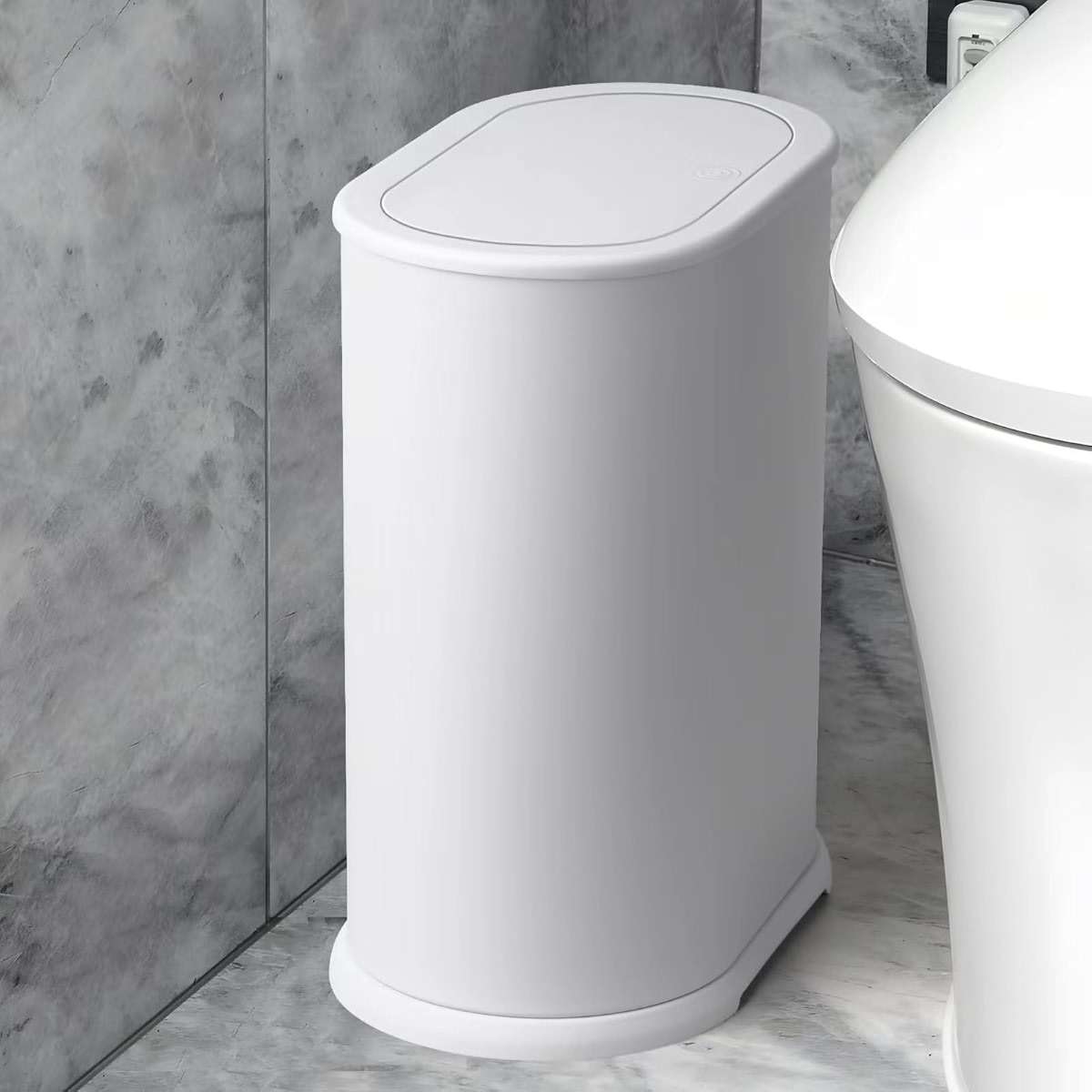 Anzoymx Stainless Steel Bathroom Trash Cans 1.8 Gallons Small Garbage Can with Pop up Lid, Dog Proof Narrow Wastebasket, Slim Waterproof Litter Trash Bins Set for Bedroom, Toilet, Office (White) - Image 1
