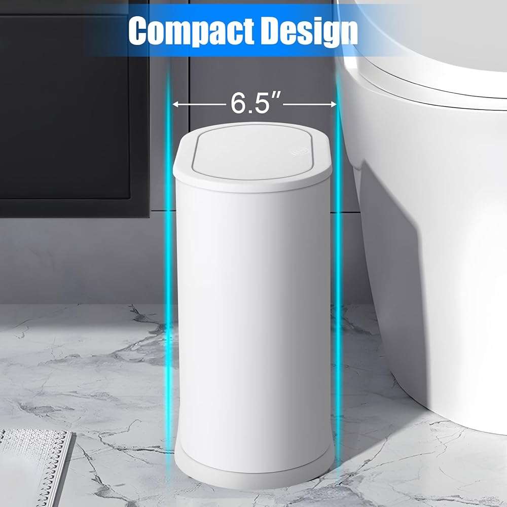 Anzoymx Stainless Steel Bathroom Trash Cans 1.8 Gallons Small Garbage Can with Pop up Lid, Dog Proof Narrow Wastebasket, Slim Waterproof Litter Trash Bins Set for Bedroom, Toilet, Office (White) - Image 2