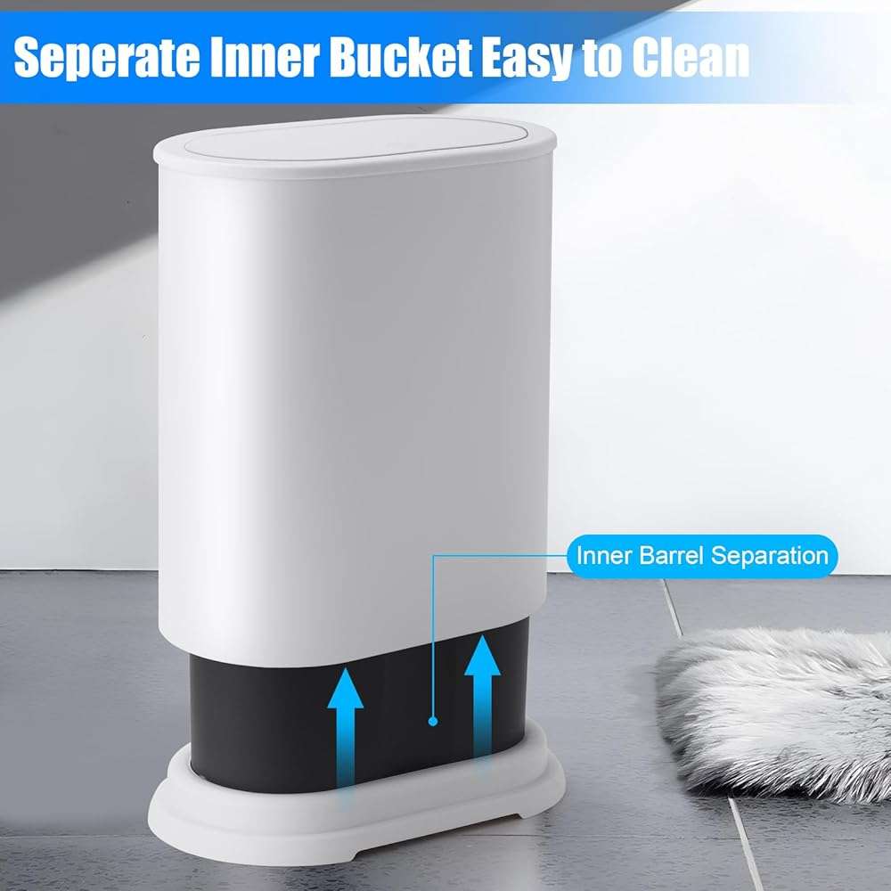 Anzoymx Stainless Steel Bathroom Trash Cans 1.8 Gallons Small Garbage Can with Pop up Lid, Dog Proof Narrow Wastebasket, Slim Waterproof Litter Trash Bins Set for Bedroom, Toilet, Office (White) - Image 5