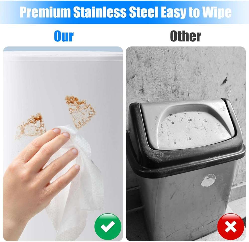 Anzoymx Stainless Steel Bathroom Trash Cans 1.8 Gallons Small Garbage Can with Pop up Lid, Dog Proof Narrow Wastebasket, Slim Waterproof Litter Trash Bins Set for Bedroom, Toilet, Office (White) - Image 6