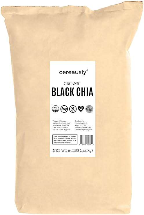 Organic Black Chia Seeds 25 lb Bulk – High Fiber Omega-3 Superfood, Non-GMO, Gluten Free, Vegan, Kosher, Whole Chia Seeds for Smoothies, Chia Pudding & Baking – Cereausly - Image 1