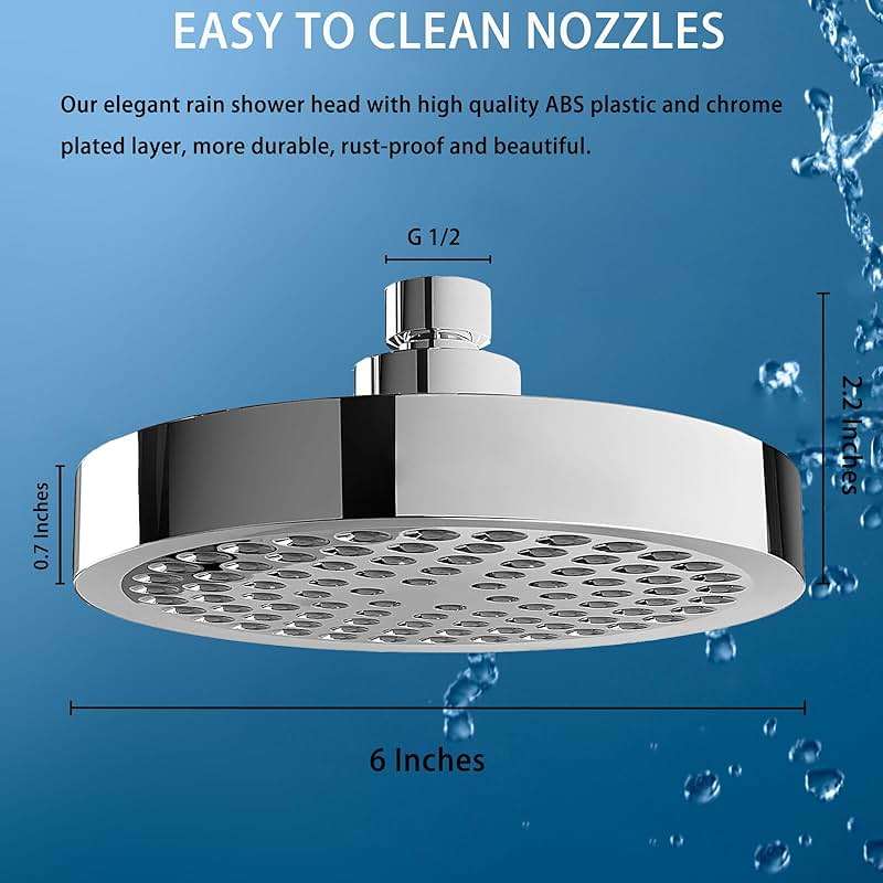 Katezon Shower Head High Pressure Rain, Luxury Showerhead with Chrome Plated Finish, Adjustable Replacement for Your Bathroom Shower Heads, Anti-Clogging Silicone Nozzles(6 Inch) - Image 2
