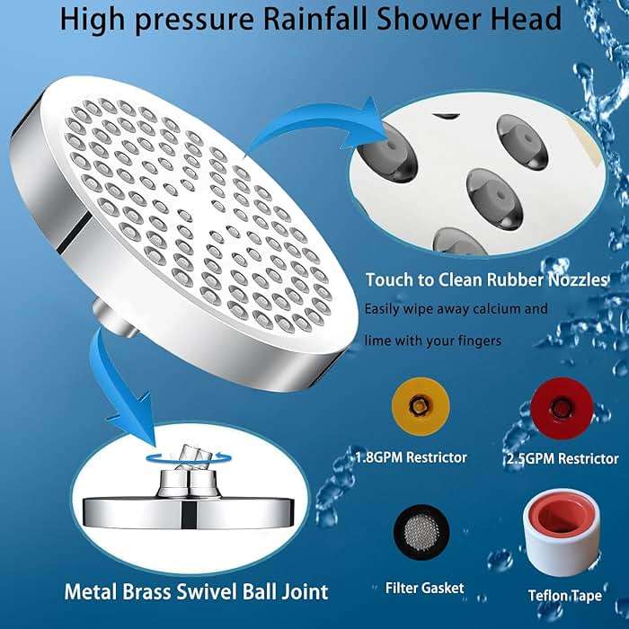 Katezon Shower Head High Pressure Rain, Luxury Showerhead with Chrome Plated Finish, Adjustable Replacement for Your Bathroom Shower Heads, Anti-Clogging Silicone Nozzles(6 Inch) - Image 4