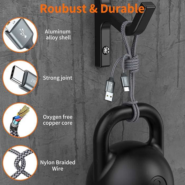 JXMOX USB C Cable,USB A to Type C 3A Fast Charging (10ft 2-Pack) Long Charger Cord for iPhone 15 16 17 Pro Max,Samsung Galaxy S25 S24 S23 S22 S21 Ultra,Note 9 10+,A11 A20 A50 A51 A60 A71,Moto Z2 Z3 - Image 4