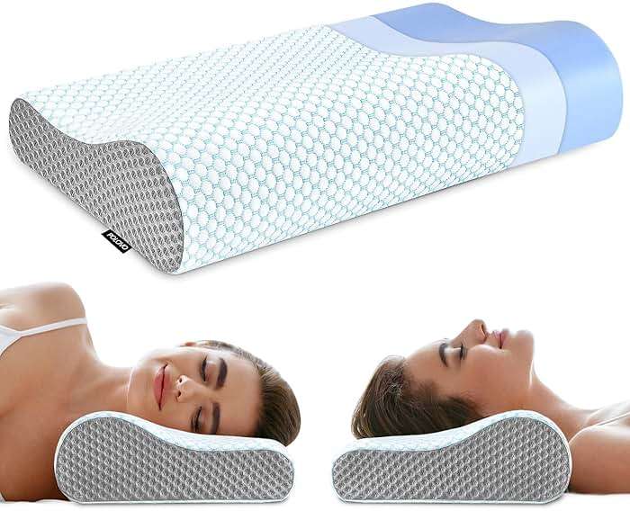 Memory Foam Pillows Neck Pillow Bed Pillow for Sleeping, Ergonomic Cervical Pillow for Neck and Shoulder Pain Relief,Orthopedic Contour Pillow for Side Back Stomach Sleeper(Blue&Grey) - Image 1
