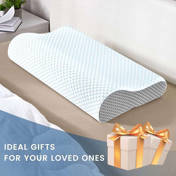 Memory Foam Pillows Neck Pillow Bed Pillow for Sleeping, Ergonomic Cervical Pillow for Neck and Shoulder Pain Relief,Orthopedic Contour Pillow for Side Back Stomach Sleeper(Blue&Grey) - Image 7