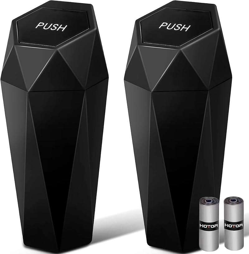 HOTOR Car Trash Can with Lid - 2 Pack, Car Accessories for Interior, Leakproof Vehicle Garbage Can with 30 Attached Trash Bags, Multipurpose Organizers and Storage for Home, Office, Black - Image 1