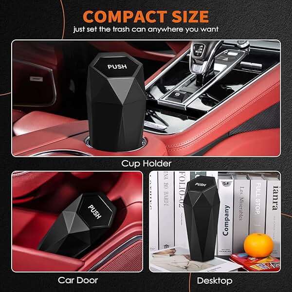 HOTOR Car Trash Can with Lid - 2 Pack, Car Accessories for Interior, Leakproof Vehicle Garbage Can with 30 Attached Trash Bags, Multipurpose Organizers and Storage for Home, Office, Black - Image 3
