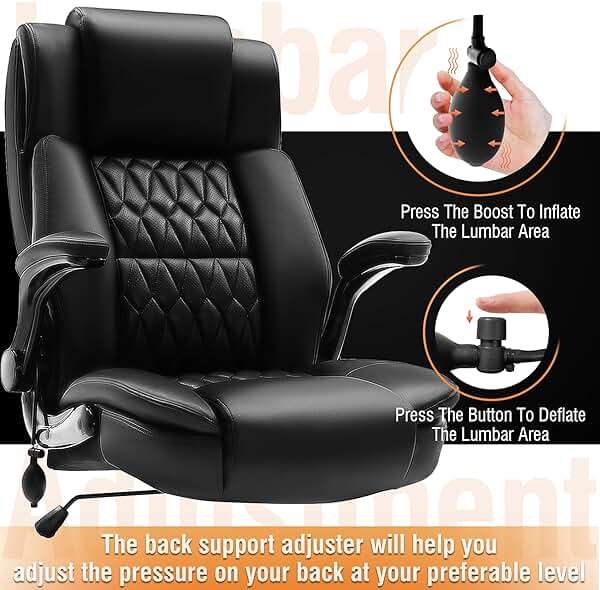 HAMAOKA Wide Office Chair with Flip-Up Arms, Comfortable High Back Desk Chair with Adjustable Lumbar Support & Thick Cushion, Space Saving Executive Chair for Home Office, Work, Study & Long Hours - Image 4