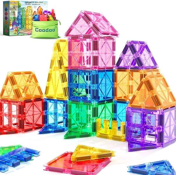 Coodoo Kids Toys Magnetic Tiles Starter Set Classroom Must Haves, Magnetic Blocks for Toddlers Magnet Building Toys Preschool Montessori Learning Games for 3+ Year Old Boys & Girls - Image 1