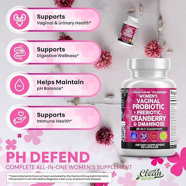 Clean Nutraceuticals Vaginal Probiotics for Women with Cranberry, D-Mannose, Prebiotics, pH Balance Support, Feminine Health, Urinary Tract Cleanse – Capsule Alternative to Gummies – 60 Count - Image 5