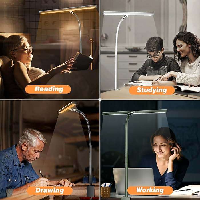 Airlonv LED Desk Lamp for Office Home, Eye-Caring Desk Light with Stepless Dimming Adjustable Flexible Gooseneck, 10W USB Adapter Desk Lamp with Clamp for Reading, Study, Workbench (Black) - Image 5
