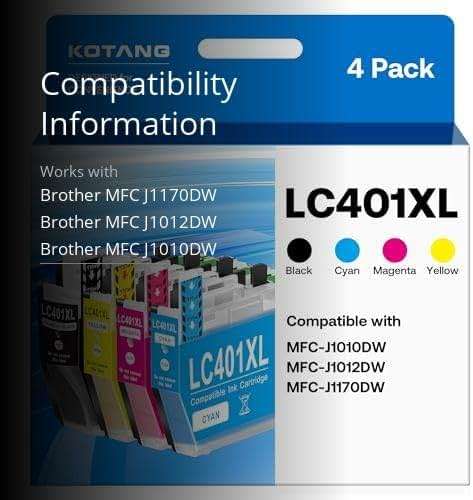KOTANG LC401XL Ink Cartridge Replacement for Brother LC401XL Ink Work with MFC-J1170DW J1010DW J1012DW Printer (Black, Cyan, Magenta, Yellow, 4 Pack) - Image 3