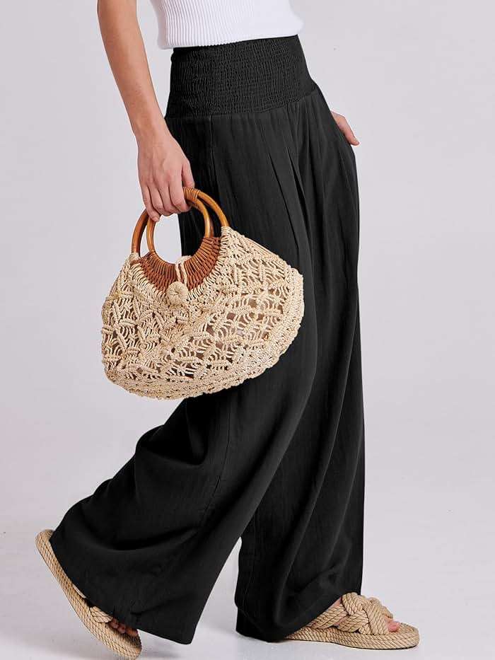 ANRABESS Women Linen Palazzo Pants Summer Boho Wide Leg High Waist Casual Lounge Pant 2026 Beach Travel Vacation Outfits - Image 3