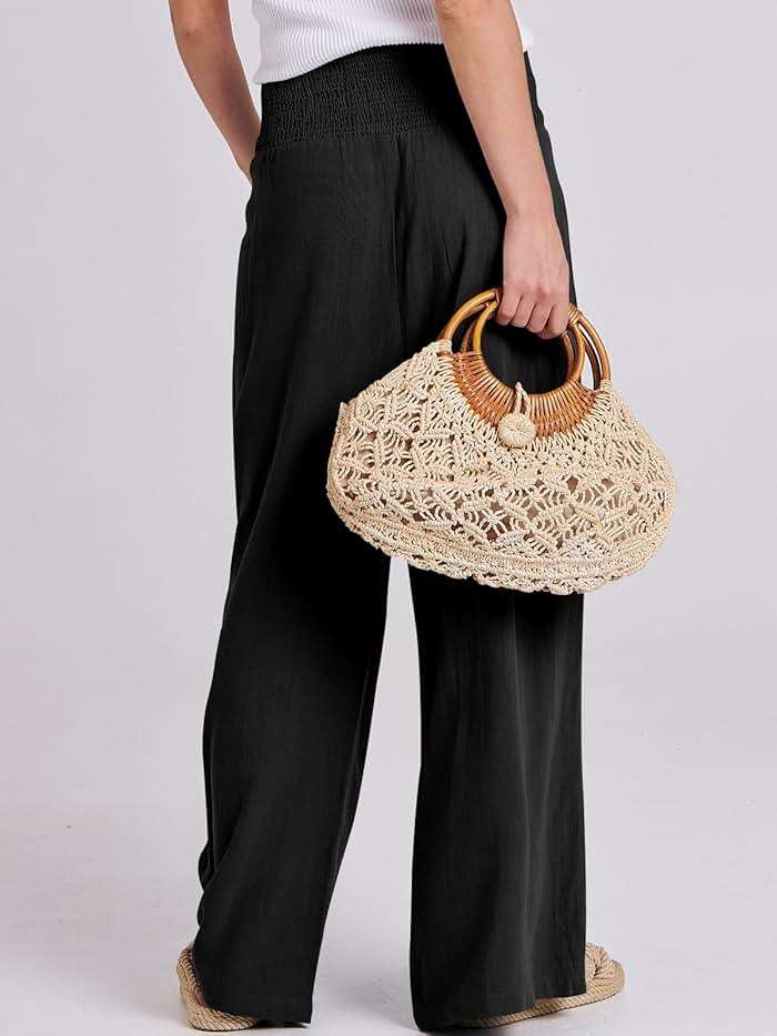 ANRABESS Women Linen Palazzo Pants Summer Boho Wide Leg High Waist Casual Lounge Pant 2026 Beach Travel Vacation Outfits - Image 4