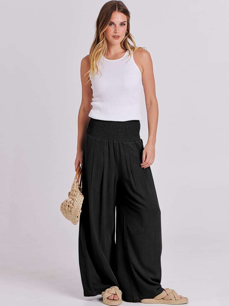 ANRABESS Women Linen Palazzo Pants Summer Boho Wide Leg High Waist Casual Lounge Pant 2026 Beach Travel Vacation Outfits - Image 5