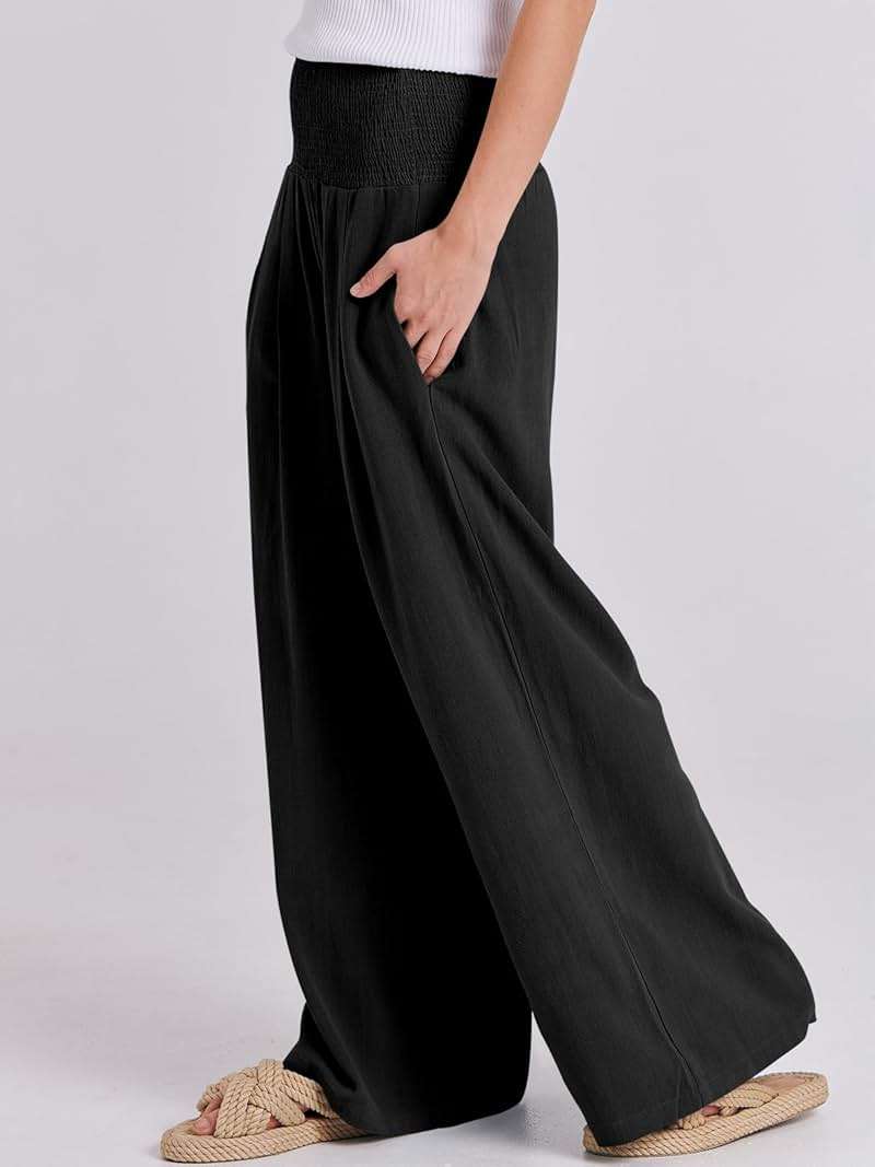 ANRABESS Women Linen Palazzo Pants Summer Boho Wide Leg High Waist Casual Lounge Pant 2026 Beach Travel Vacation Outfits - Image 7