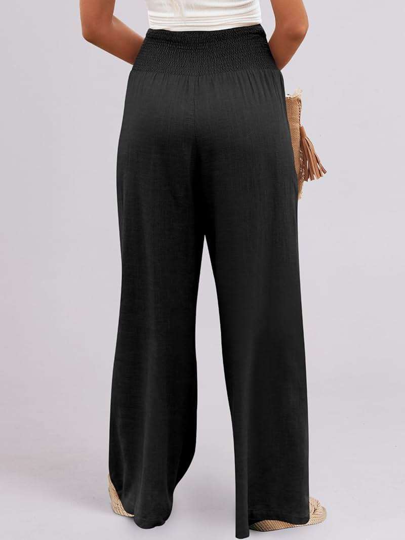 ANRABESS Women Linen Palazzo Pants Summer Boho Wide Leg High Waist Casual Lounge Pant 2026 Beach Travel Vacation Outfits - Image 8
