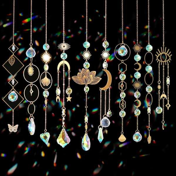 Sun Catchers, 10 Pieces Colorful Crystal Suncatcher with Chain Pendant Ornaments Hanging Crystals Prism Rainbow Maker for Windows Indoor Outdoor Car Mirror Garden Decor Wedding Party Xmas Gift - Image 1