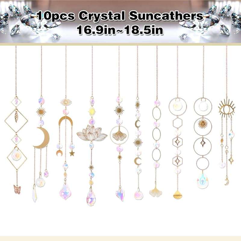 Sun Catchers, 10 Pieces Colorful Crystal Suncatcher with Chain Pendant Ornaments Hanging Crystals Prism Rainbow Maker for Windows Indoor Outdoor Car Mirror Garden Decor Wedding Party Xmas Gift - Image 2