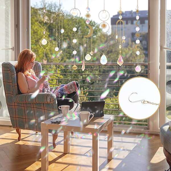 Sun Catchers, 10 Pieces Colorful Crystal Suncatcher with Chain Pendant Ornaments Hanging Crystals Prism Rainbow Maker for Windows Indoor Outdoor Car Mirror Garden Decor Wedding Party Xmas Gift - Image 3
