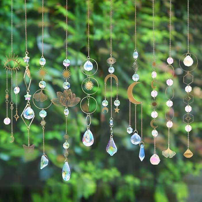 Sun Catchers, 10 Pieces Colorful Crystal Suncatcher with Chain Pendant Ornaments Hanging Crystals Prism Rainbow Maker for Windows Indoor Outdoor Car Mirror Garden Decor Wedding Party Xmas Gift - Image 4