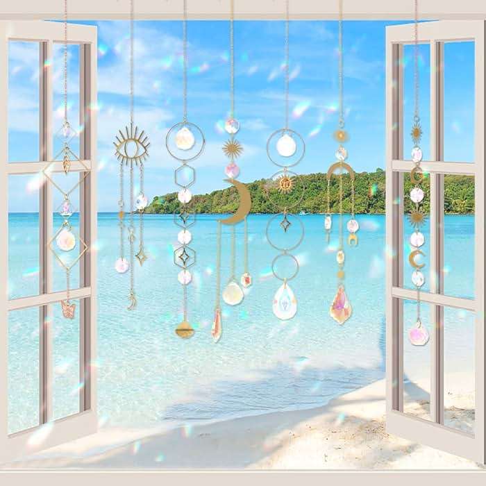 Sun Catchers, 10 Pieces Colorful Crystal Suncatcher with Chain Pendant Ornaments Hanging Crystals Prism Rainbow Maker for Windows Indoor Outdoor Car Mirror Garden Decor Wedding Party Xmas Gift - Image 6
