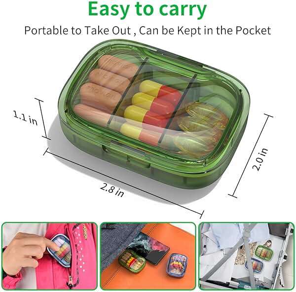 2 Pack 3 Compartment Small Pill Box, Moisture Proof Case, Travel Organizer for Pocket Purse, Daily Portable Medicine Vitamin Container, Fish Oil and Supplement Storage - Image 2