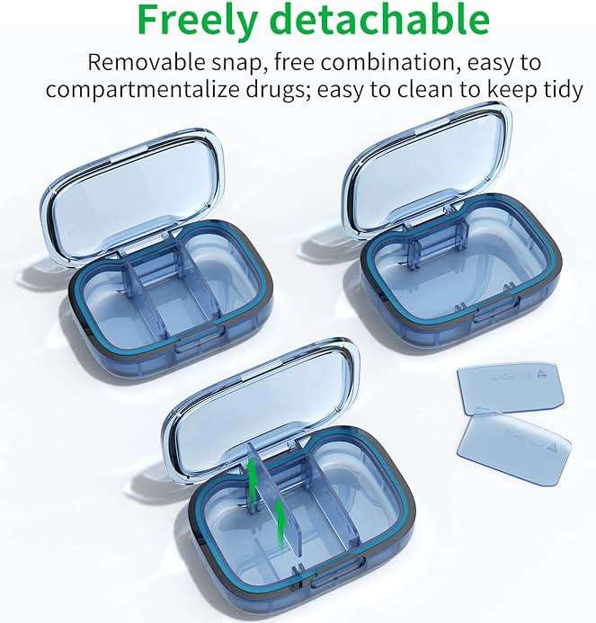 2 Pack 3 Compartment Small Pill Box, Moisture Proof Case, Travel Organizer for Pocket Purse, Daily Portable Medicine Vitamin Container, Fish Oil and Supplement Storage - Image 3
