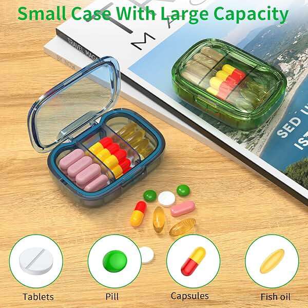 2 Pack 3 Compartment Small Pill Box, Moisture Proof Case, Travel Organizer for Pocket Purse, Daily Portable Medicine Vitamin Container, Fish Oil and Supplement Storage - Image 4