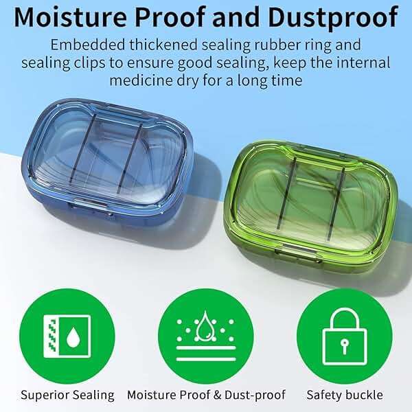 2 Pack 3 Compartment Small Pill Box, Moisture Proof Case, Travel Organizer for Pocket Purse, Daily Portable Medicine Vitamin Container, Fish Oil and Supplement Storage - Image 6