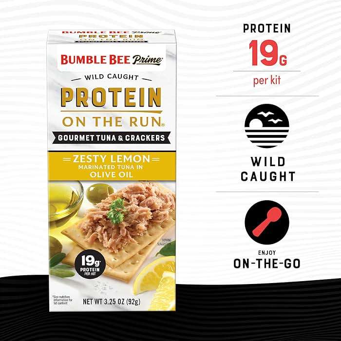 Bumble Bee Prime Protein on the Run Tuna Snack Kit - Gourmet Tuna Marinated in Olive Oil & Zesty Lemon with Crackers and Serving Utensil - 19g of Protein Per Serving, Easy Open Can - Image 3
