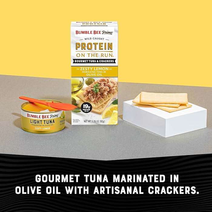 Bumble Bee Prime Protein on the Run Tuna Snack Kit - Gourmet Tuna Marinated in Olive Oil & Zesty Lemon with Crackers and Serving Utensil - 19g of Protein Per Serving, Easy Open Can - Image 4